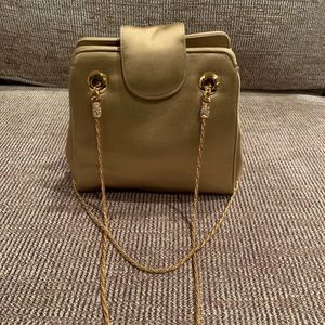 JUDITH LEIBER EVENING PURSE GOLD HDW GOLD SATIN